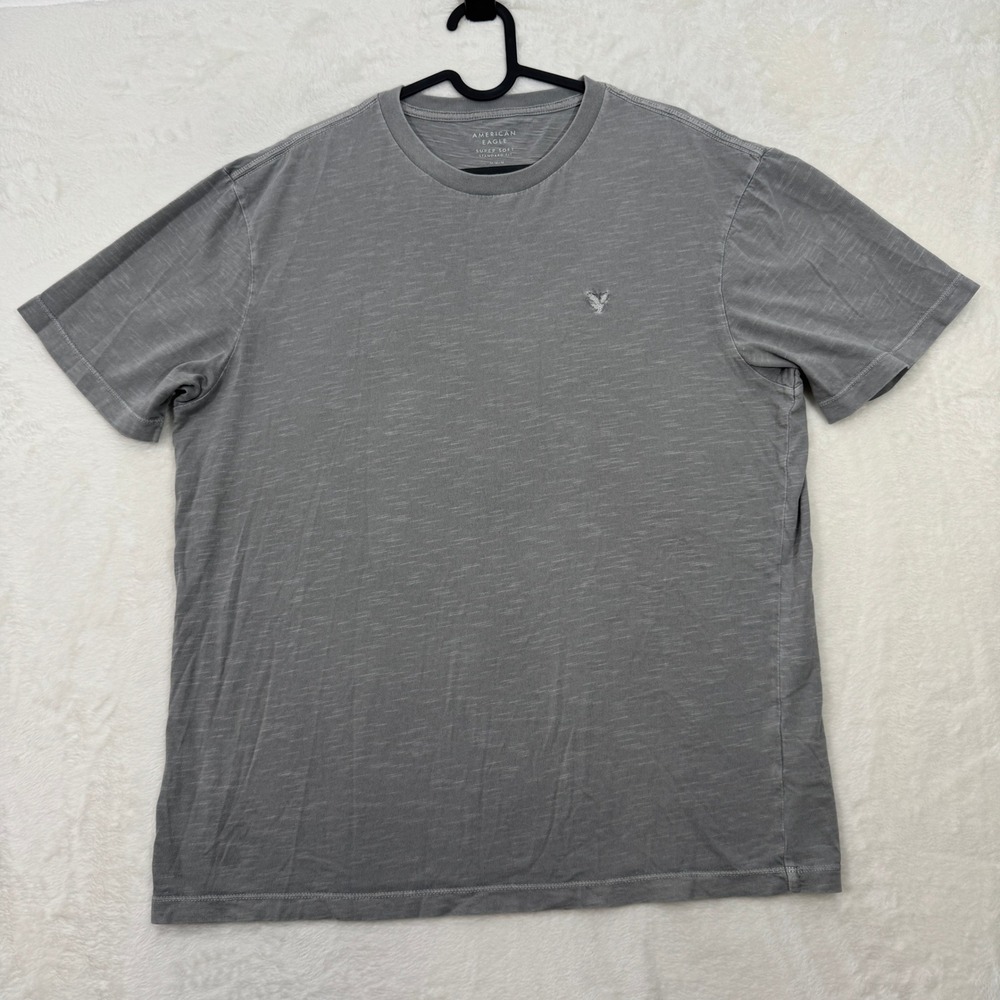American Eagle T-Shirt Mens Medium Gray Super Soft Standard Fit Slub Logo Tee